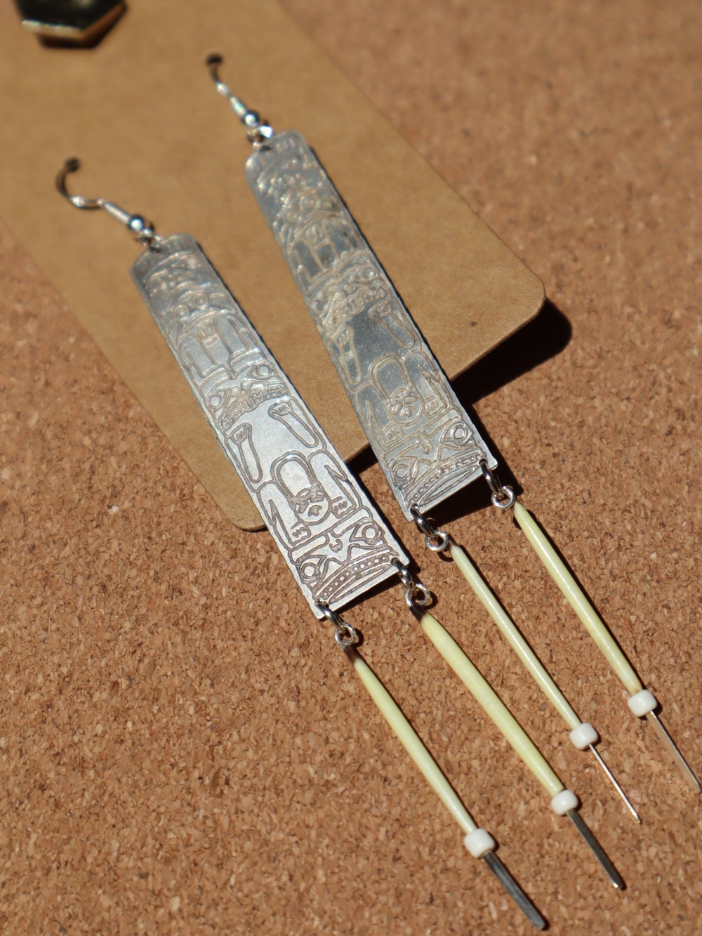 Handcrafted Silver and Native American porcupine Dangle Earrings